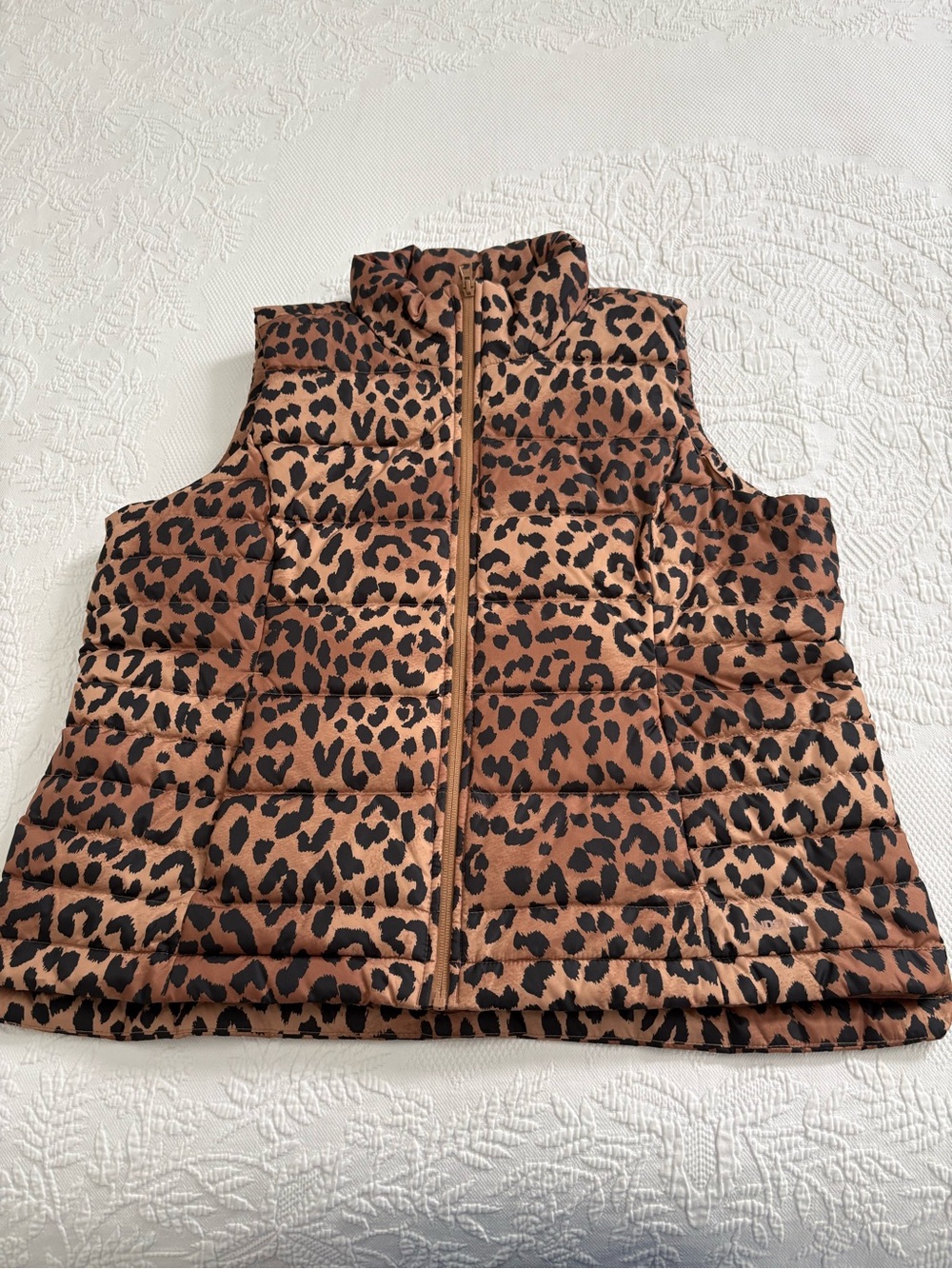 Lands End Down puffer vest animal print zip up size XLP, 18P petite